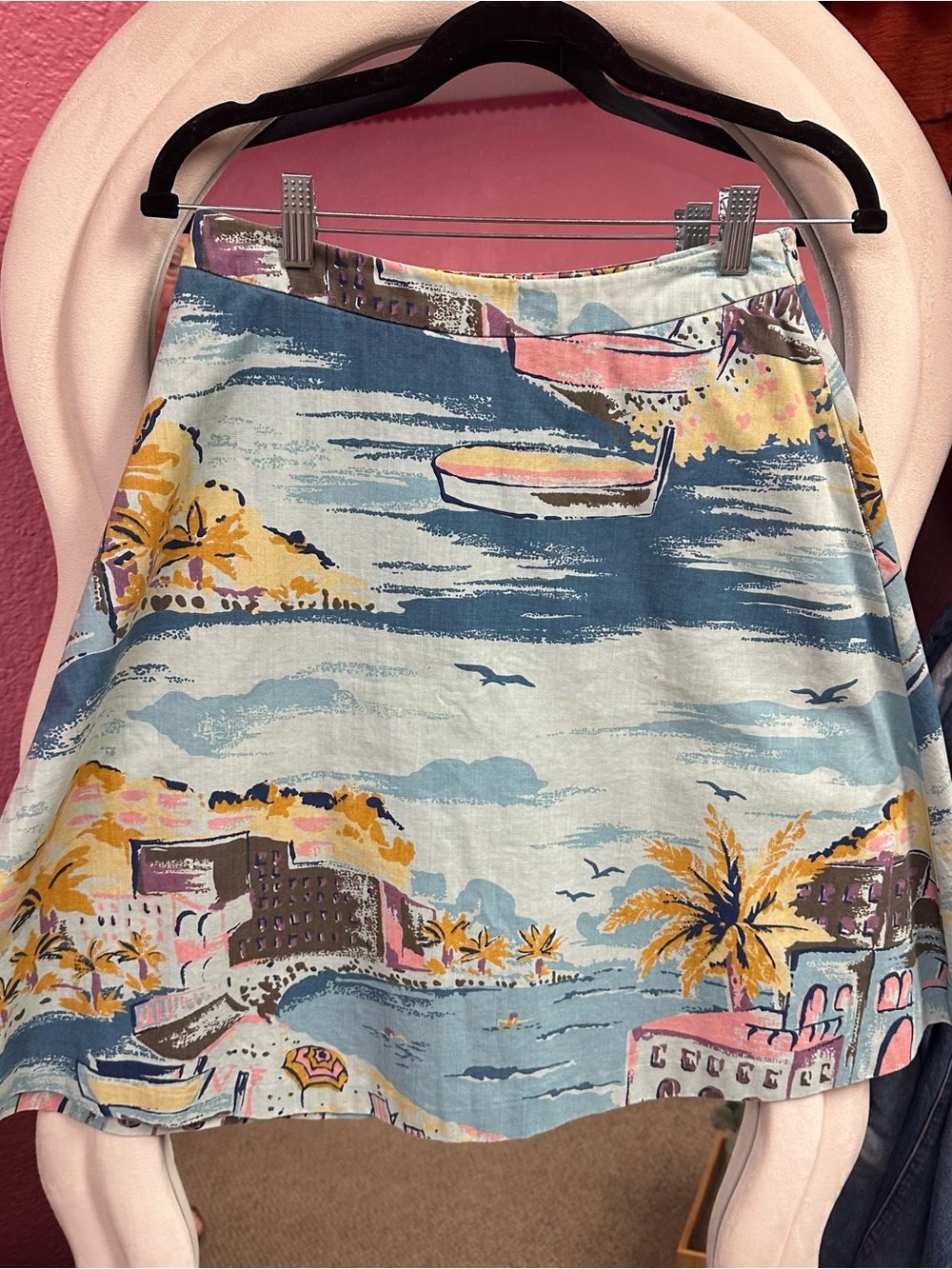 Boden Riviera Blue Scenic Print A-Line Skirt